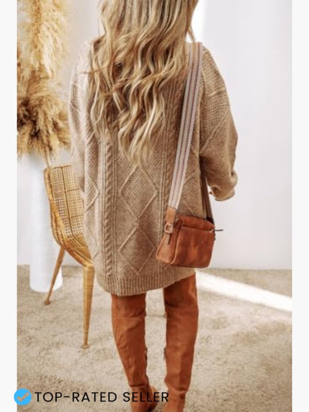 Cable Knit Sweater Dress Drop Shoulder Loose Fit Casual Pullover - Picture 5 of 7